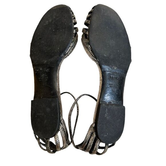 FENDI Metallic Caged Ankle Strap Leather Flats - Picture 7 of 10